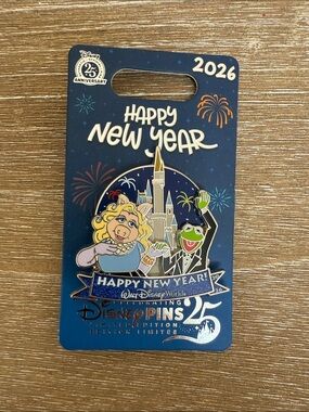 Disney Happy New Year 2026 Pin - Blue, Green & Pink Kermit & Miss Piggy